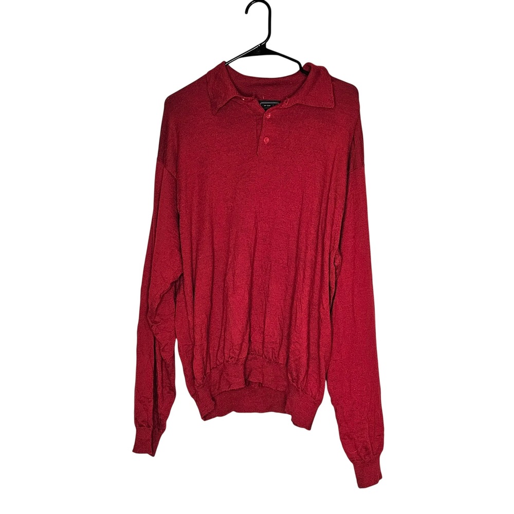 CEZANI Mens‎ Red Extra Fine Merino Wool Long Sleeve Polo Sweater XL Old Money